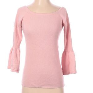 Oats Cashmere 100% Balletcore Pink Ribbed Peplum Bell Sleeve Boat Neck Soft Top